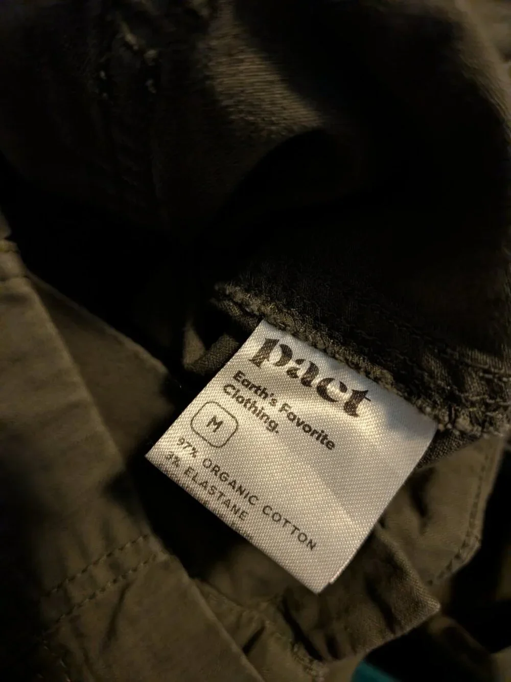 Pact Organic Cotton Pants Medium Green Tapered Leg Utility Zip Ankle